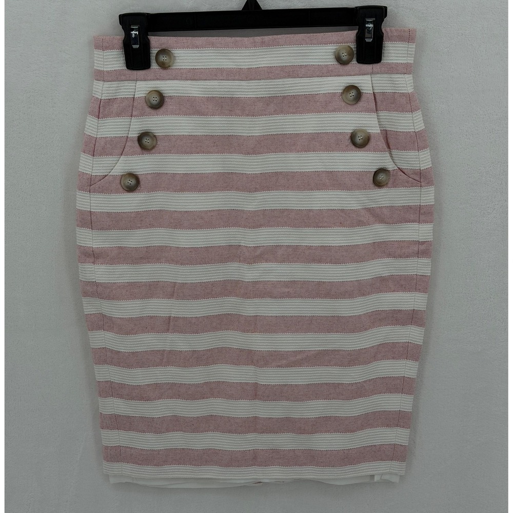 Ann Taylor LOFT Skirt Womens 0 Red White Striped Sailor Pencil Preppy Office